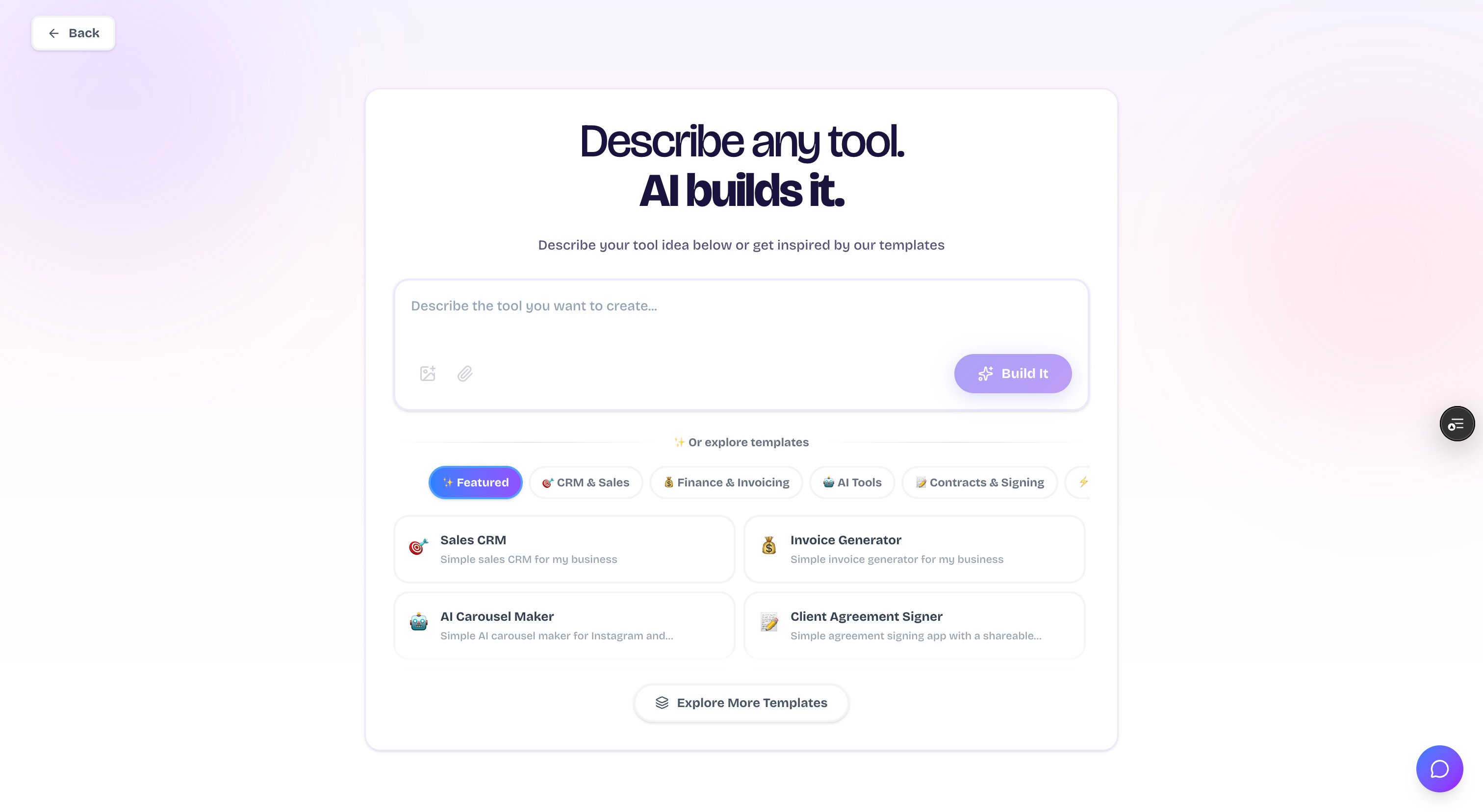 Describe any tool — AI builds it